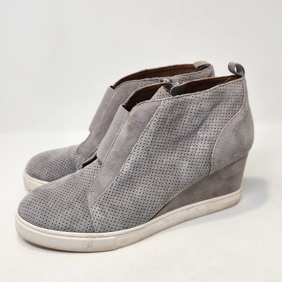 Linea Paolo Felicia Perforated Gray Suede Wedge Sneakers Bootie 8.5 M Platform - Picture 2 of 6